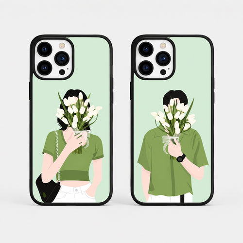 Green Couple with Flowers Premium Glossy Cases