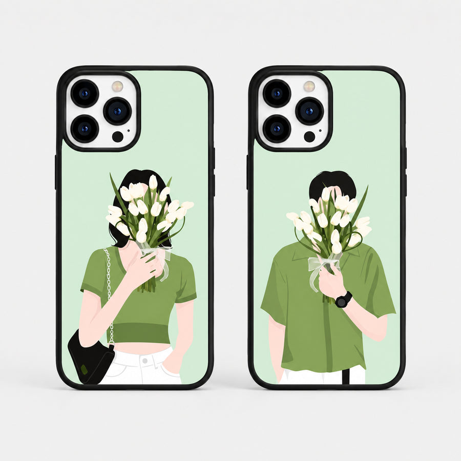 Green Couple with Flowers Premium Glossy Cases