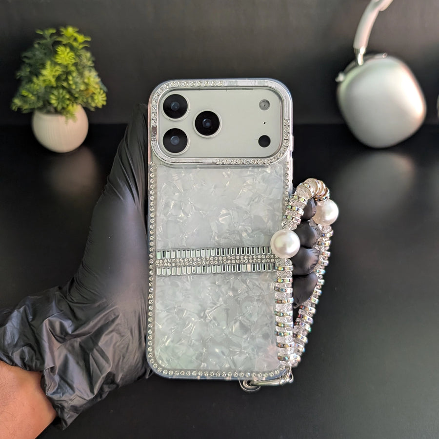 Pearl Shine Diamond Case with Crystal Wrist Strap