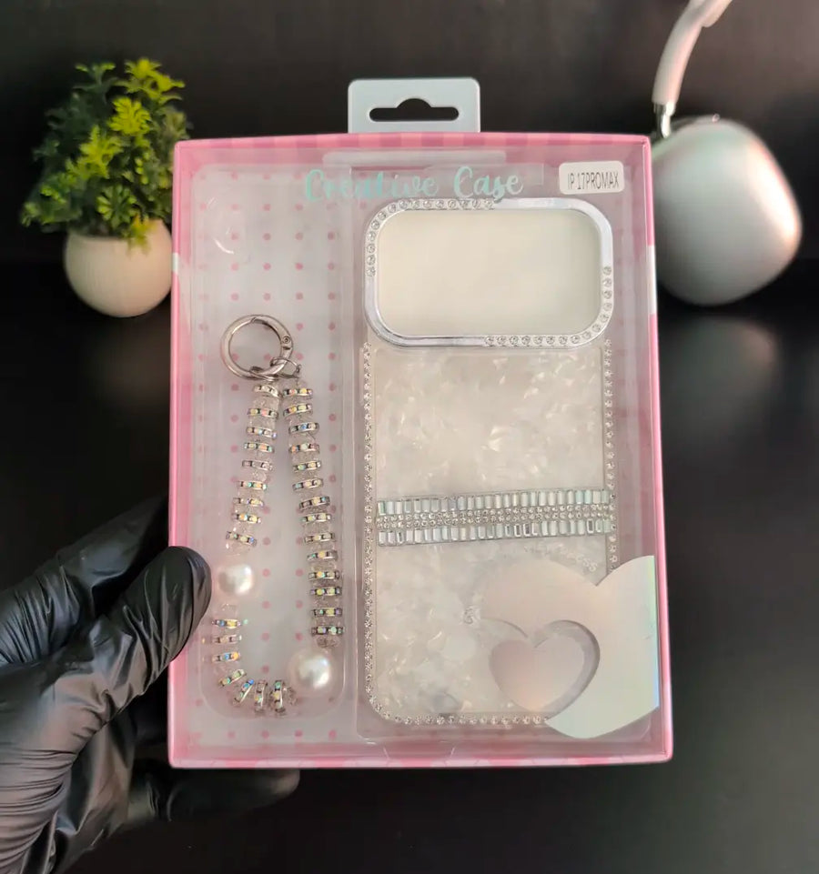 Pearl Shine Diamond Case with Crystal Wrist Strap